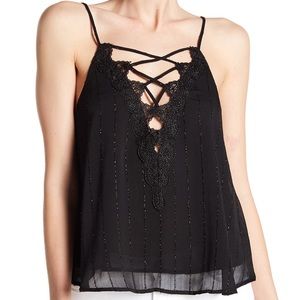 Astr Black Lace Up Camisole